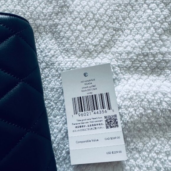 NWT Kate Spade Carey Medium Bifold Wallet Black Quilted Leather $229 - Picture 5 of 6